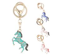 ANDRESLAD 4pcs Rhinestone Alloy Horse Keychains Set - Colorful Chinese Zodiac Animal Pendant for Backpack Purse Handbag Decoration - Handmade Metal Keyring for 2026 Spring Festival