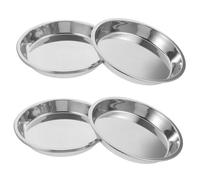 ANDRESLAD 4Pcs Stainless Steel Cat Bowls Shallow Food Dishes for Pets Easy-clean Feeding Plates for Cats and Dogs