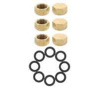 ANDRESLAD 6pcs 3/8 Inch Brass Copper Pipe End Caps with Rubber Gasket, Hexagonal Plumbing Blanking Nuts for Radiator Valve and Washing Machine, Sturdy Brass Hose Fittings for Water and Gas