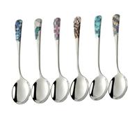 ANDRESLAD 6Pcs 304 Stainless Steel Soup Spoons Set with Multi-Texture Handles, Reusable Metal Spoons for Kitchen Cooking and Dining, Suitable for Soup Serving and Bulk Use