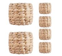 ANDRESLAD 6pcs Handwoven Rustic Straw Napkin Rings with Jute and Rattan Boho Braided Serviette Buckles for Farmhouse Table Setting Wedding Reception Napkin Holders for Fall Decor