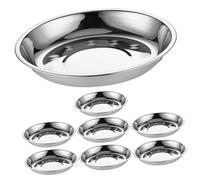 ANDRESLAD 8Pcs Stainless Steel Round Dinner Plates Lightweight Food Serving Trays for Home Restaurant Hotel BBQ Parties Compact Kitchen Essentials
