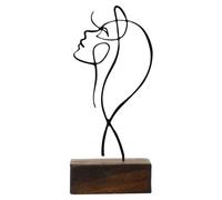 ANDRESLAD Abstract Female Character Iron Line Art Sculpture with Wooden Base Modern Desktop Metal Figurine Ornament for Living Bedroom Office Decor Minimalist Home Accent