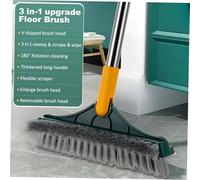 ANDRESLAD Adjustable Floor Brush with Long Handle for Tile and Grout Cleaning V-shaped Crevice Scrubber for Bathroom Kitchen Patio and Hard Floors Yellow Green