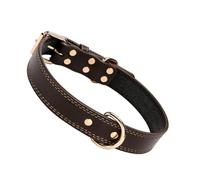 ANDRESLAD Adjustable Leather Pet Collar with D-ring and Rivet Decor Bell Necklace for Large Dogs Coffee Color Xs Comfortable All-day Wear Unique Stylish Pet Accessory