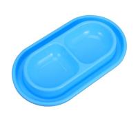 ANDRESLAD Ant-proof Plastic Double Cat Bowl with Whisker-friendly Shallow Design, Small Size Blue Pet Food and Water Dishes for Outdoor Cats and Small Dogs