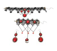 ANDRESLAD Asymmetrical Black Lace Gothic Choker Necklace with Bracelet and Earrings Adjustable Screw Clasp Soft Hypoallergenic Material for Halloween Cosplay and Statement Jewelry