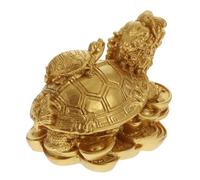 ANDRESLAD Auspicious Resin Turtle Dragon Ornament Gold Feng Shui Animal Decor for Home Desktop with Protective Wealth Symbolism Resin Craft Gift for Housewarming