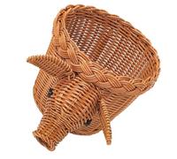 ANDRESLAD Cartoon Handmade Pig Portable Fruit Basket with Handle, Wear-resistant Desktop Storage Basket for Picnic and Daily Use, Safe Multifunctional Fruit and Bread Container
