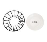 ANDRESLAD Ceramic Elevated Cat Bowl with Black Iron Stand, Raised Fishbone Pet Feeding Dish Set, Anti-neck Strain Non-tip Kitten Food and Water Bowl for Cats and Small Pets - 2 Pieces