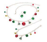 ANDRESLAD Christmas Party Jewelry Set for Women Hypoallergenic Bell Necklace Bracelet Earrings with Bold Colorblock Design Festive Xmas Holiday Accessories for Winter Celebrations