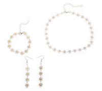 ANDRESLAD Daisy Flower Jewelry Set for Women 4 Pieces Including Pendant Necklace, Bracelet and 1 Pair of Earrings Minimalist Floral Design Charm Necklace Earring Bracelet Set for Ladies