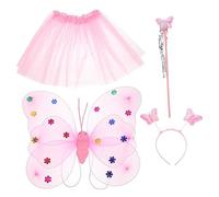ANDRESLAD Fairy Costume with Butterfly Wings Pink Tulle Skirt Wand Mesh Dress for Party Dance Cosplay Birthday Stage Performance