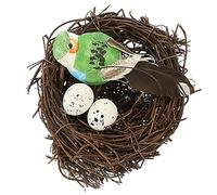 ANDRESLAD Faux Bird Nest with 2 Artificial Eggs and Decorative Bird, Rattan Woven Photography Prop for Garden Easter Spring Decor, Suitable for Outdoor Birdcage Nesting and Craft Display