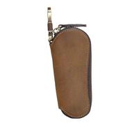 ANDRESLAD Genuine Leather Car Key Bag Portable Zipper Key Pouch with Hook for Men and Women Smooth Touch Compact Organizer