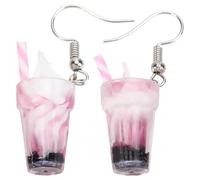 ANDRESLAD Ice Cream Pearl Milk Tea Ear Dangle Earrings for Women, Creative Funny Drop Ear Accessories, Pink Ice Cream Pendant Suitable for Daily Wear and Christmas Random Style
