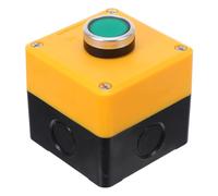 ANDRESLAD Industrial Waterproof Push Button Switch Box, Momentary Self-reset Green Button Control with Yellow Housing, One-hole Station for Indoor and Outdoor Industrial Circuit Control