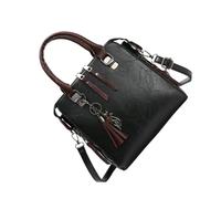 ANDRESLAD Large Capacity PU Leather Tote Bag for Women with Tassel Accent Vintage Style Handbag for Ladies Single Shoulder and Crossbody Carry Black Elegant Everyday Shoulder Bag