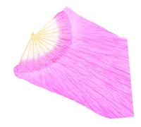 ANDRESLAD Long Silk Belly Dance Fan with Bamboo Frame Ethnic Yangko Dance Prop Bright Rose Red Folding Hand Fan for Stage Performances and Cultural Shows