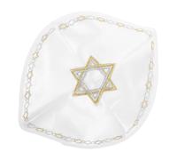 ANDRESLAD Luxury Satin White Jewish Skullcap Kippah with Star of David Embroidery for Men Soft Comfortable Yarmulke for Synagogue Festival Worship Bar Mitzvahs Weddings and Cultural