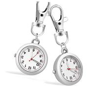 ANDRESLAD Nurse Pocket Watch Clip-on with Luminous Pointer, Silver 2pcs Small Round Watches for Medical Staff, Clip-on Seconds Timer for Doctors and Nurses in Healthcare Settings