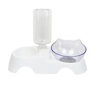 ANDRESLAD Pet Food Feeder Dual-bowl Set with 15° Tilted Design, Automatic Water Dispenser, White Multi-function Dog and Cat Feeding Bowl for Small to Medium Pets