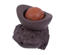 ANDRESLAD Purple Zisha Tea Pet Water Spraying Toad Statue Feng Shui Ornament for Tea Tray Decor Handmade Chinese Yixing Sand Pottery Accessory for Home and Office