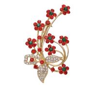 ANDRESLAD Red Rhinestone Plum Blossom Brooch Floral Pin for Women Chic Classic Decoration for Dresses Bags Suits for Weddings and Daily Wear