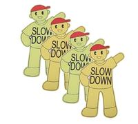 ANDRESLAD Safety Slow down Signs for Street - Mini Road Warning Caution Signs with Stakes - 2 Sets of Portable Traffic Safety Markers for Playground, Park, Preschool Outdoor Use