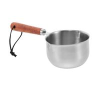ANDRESLAD Stainless Steel Mini Butter Warmer Pot with Wood Handle High Temperature Saucepan with Built Measuring Cup Dual Pour Spouts for Milk Coffee Soup and Porridge Heating