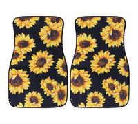 ANDRESLAD Universal Car Floor Mats 2pcs Set with Sunflower and Daisy Print, Black Base Non-Slip Foot Pads for All-Season Use, Sturdy Car Accessories Compatible with Most Vehicles