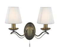 andretti 2 light ivory fabric wall light in antique brass