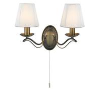 2 Light Bulbs Antique Brass Home Kitchen Wall Fitting Bracket Light Cream Shades