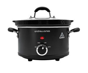 Andrew James 1.5L Slow Cooker - Roast-to-Rest - Compact Small Slow Cooker for 1-2 People with Oven-Proof Ceramic Pot, Easy-Clean Design, 3 Heat Settings & Glass Lid
