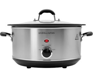 Andrew James 3.5L Slow Cooker, Removeable Easy Clean Ceramic Crock Pot Bowl, 3 Temperature Settings, Energy Efficient, Tempered Glass Lid, Cool Touch Handles & Non-Slip Feet (Stainless Steel)