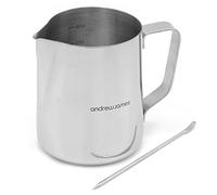 Andrew James 350-600ml Stainless Steel Milk Jug for Frothing Milk, Barista Style Metal Measuring Jug for Coffee Machine, Steady Pour Lip and Measuring Scale, Included Milk Art Pen (350ml)