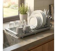 andrew james Adjustable Dish Drying Rack, 47 x 20 x 11.6 cm, Premium Kitchen Dish Drainer, Space-Saving Expandable Design, Rust-Resistant with Detachable Cutlery Holder