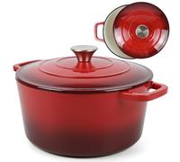 ANDREW JAMES Cast Iron 5L Round Casserole Dish with Lid - Enamel Coated Dutch Oven for Bread Baking, Stews, Roasting & Braising - Oven Proof Cast Iron Pan, No Seasoning Required (Red)
