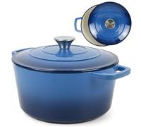 ANDREW JAMES Cast Iron 5L Round Casserole Dish with Lid - Enamel Coated Dutch Oven for Bread Baking, Stews, Roasting & Braising - Oven Proof Cast Iron Pan, No Seasoning Required (Blue)