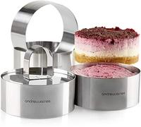 Andrew James Cooking Rings | Set of 4 Stainless Steel Cake Rings for Moulding & Presentation | Egg Rings Set Includes Food Press | Food Moulds for Freezer, Oven & Dishwasher Safe (4cm x 9cm)