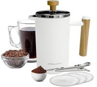 andrew james Double Walled Stainless Steel Cafetiere Gift Set With Coffee Measuring Spoon And Bag Sealing Clip | Delicious French Press Coffee | Easy to Clean (Ivory, 600ml)
