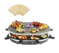 Andrew James Electric Raclette Hotplate Party Non Stick Grill Machine, Oval Stone Hot Plate Cooks Evenly and Retains Heat, 8 Fondue Cheese Pans and Wooden Spatulas Set, 1200W, Thermostat Control