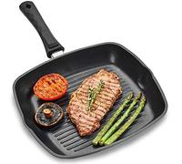 Andrew James Griddle Pan for All Hobs, 28cm, Detachable Handle, Steak Skillet for Induction, Gas BBQs, Fire Pits & Camping Stoves, Oven-Proof Non-Stick Aluminium Frying, Grill Meat Fish & Veg