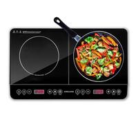 Andrew James Induction Hob Cooker 2000W, Portable Electric Hob with Hot Plate | Electric Induction Cooker with Touch Controls & 10 Heat Settings, Portable Stove (Double Black)