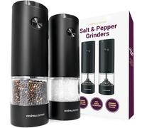 Andrew James Salt and Pepper Mills Electric Grinder Set Stainless Steel Illuminated Dispenser Adjustable Coarseness Ceramic Blades, One Touch Operation, Battery Power, 17.5cm x 5cm (Matt Black)