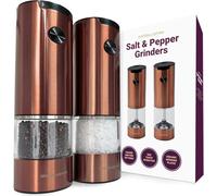 Andrew James Salt and Pepper Mills Electric Grinder Set Stainless Steel Illuminated Dispenser Adjustable Coarseness Ceramic Blades, One Touch Operation, Battery Power, 17.5cm x 5cm (Copper)