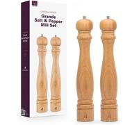 Andrew James Salt and Pepper Mills Set 41cm | Large Wooden Spice Grinders | Tall Rustic Italian Restaurant Style Shakers | Refillable | Stylish Condiment Set