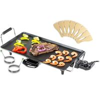 Andrew James Teppanyaki Electric Grill Plate & 2 Egg Rings | Large Non-Stick Tabletop Griddle with 43cm x 22.5cm Hot Plate & Adjustable Temperature | Includes 8 Wooden Spatula & Recipes in Manual