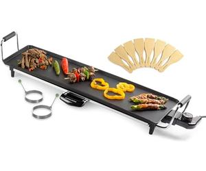 Andrew James Teppanyaki Grill Plate | XL Non-Stick Flat top Grill with Hot Plate | Teppanyaki Electric Griddle with 8 Wooden Spatulas and 2 Cooking Rings | Indoor grill for Cooking and Entertaining