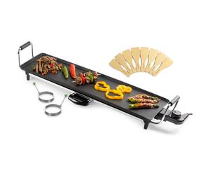 Andrew James Teppanyaki Grill Plate | XL Non-Stick Flat top Grill with Hot Plate | Teppanyaki Electric Griddle with 8 Wooden Spatulas and 2 Cooking
